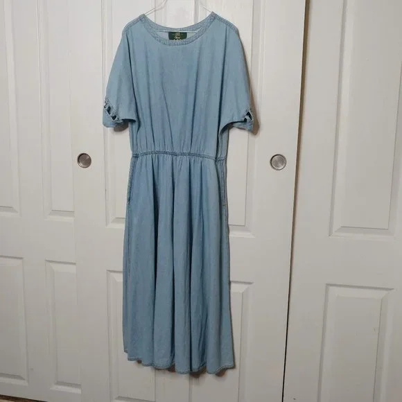 orvis denim dress Vtg 90s Orvis Dress MEDIUM Sleeveless Blue Jean Denim Jumper Maxi Shell Buttons